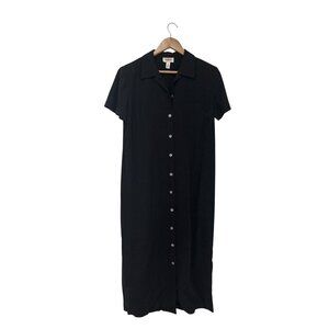 Vintage Talbots Women's Minimalist Linen Black Button-Down Shirt Dress Size 10